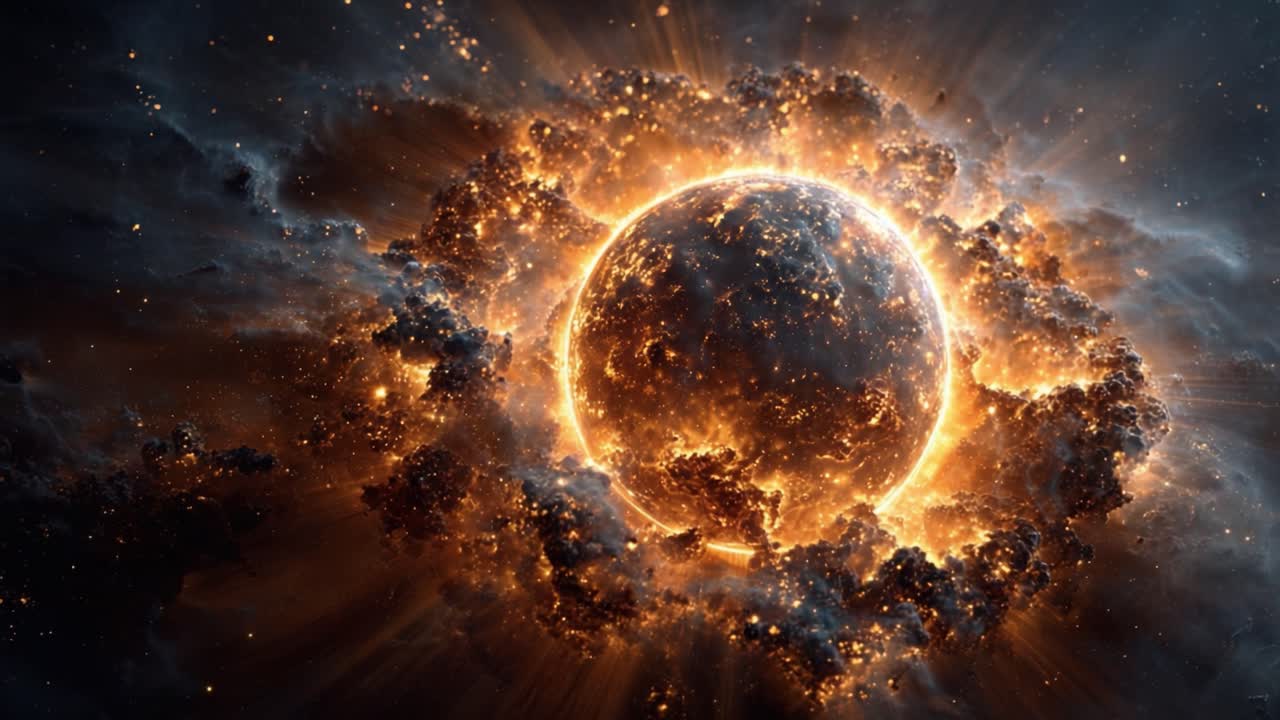 A Stunning Visualization of Stellar Formation: Exploring the Birth of a Star Surrounded by Explosive Cosmic Clouds and Glowing Particles in the Universe