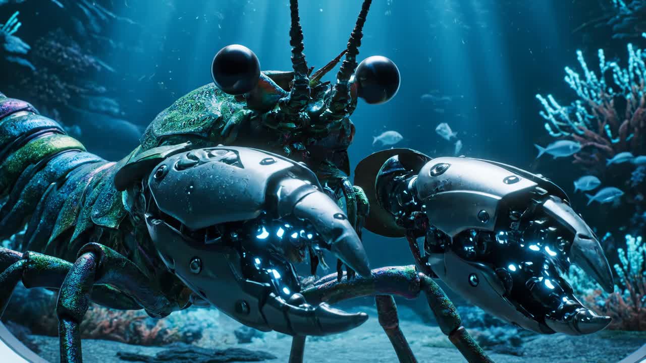 Cybernetic Lobster in Underwater Sci-Fi Setting