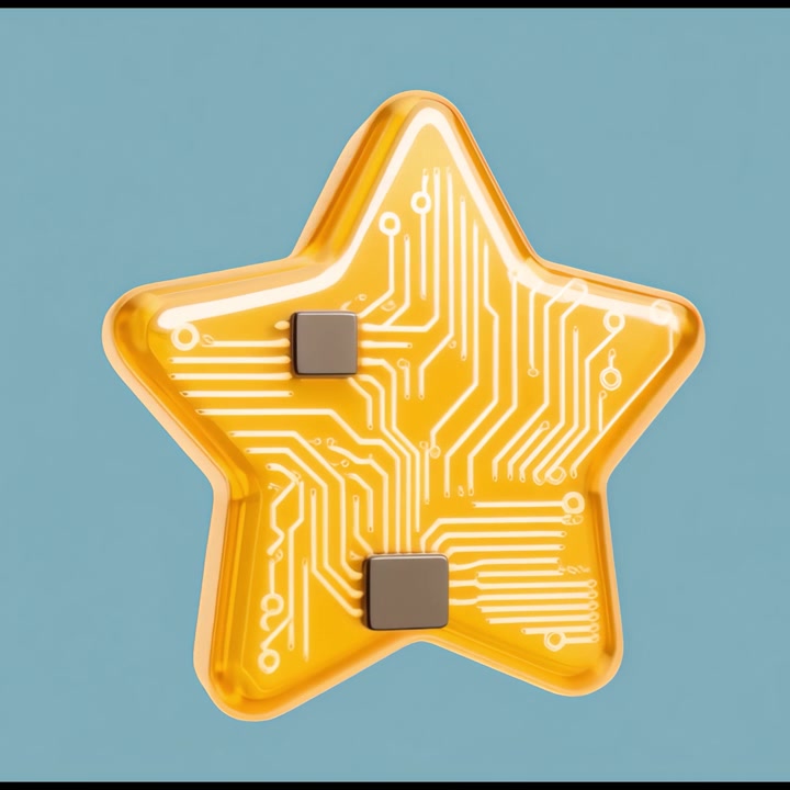 3D Animated Star with Circuit Board and Microchips Rotating