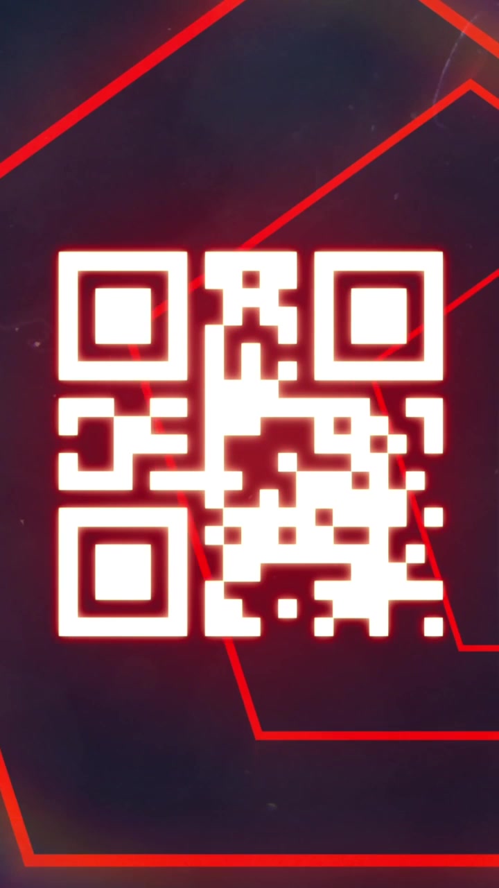 Animation of red neon geometrical shapes over qr code