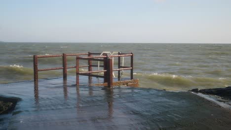 Portmarnock-beach-platform-for-winter-sea-swimming-in-Dublin,-Ireland