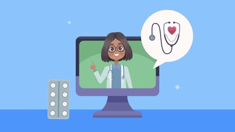 female doctor in desktop with stethoscope