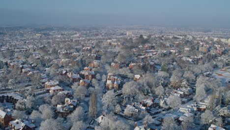 aerial establishing shot of houses in nottingham during the winter