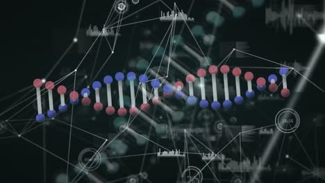 Animation-Des-DNA-Strangs,-Der-Sich-Mit-Einem-Netzwerk-Von-Verbindungen-Dreht