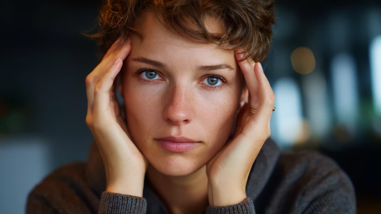 Un momento contemplativo catturato in due inquadrature, che mostra una giovane donna immersa nei suoi pensieri, che emana emozione e vulnerabilità in un ambiente sereno