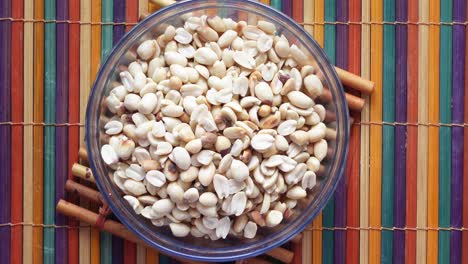 Processed-pea-nuts-in-a-bowl-on-table-top-down