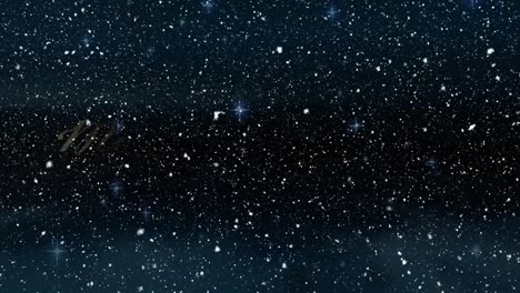 animation of gold glowing merry christmas text over stars and snowflakes falling on blue background
