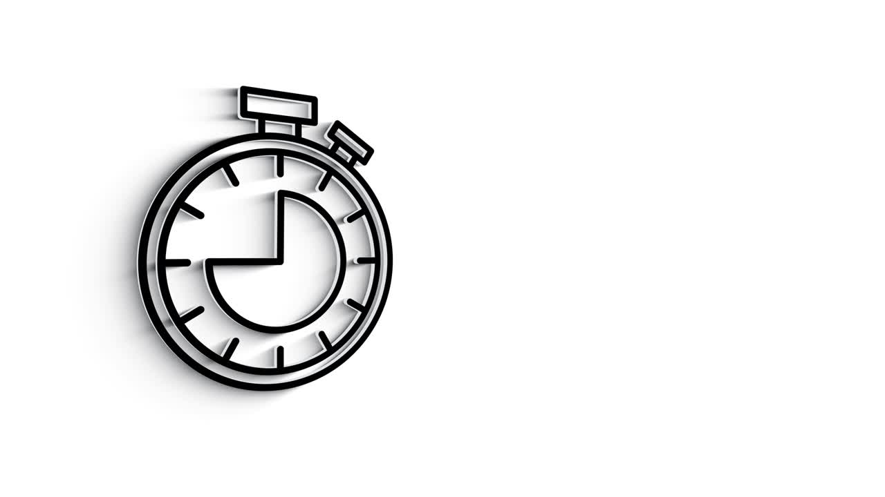 3D Line Icon time and clock Animation on white background. 4k