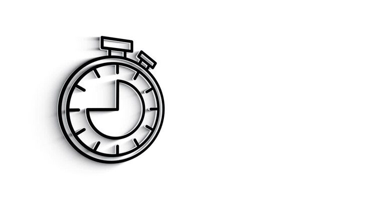 3D Line Icon time and clock Animation on white background. 4k