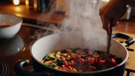 cooking vegetables in a pot