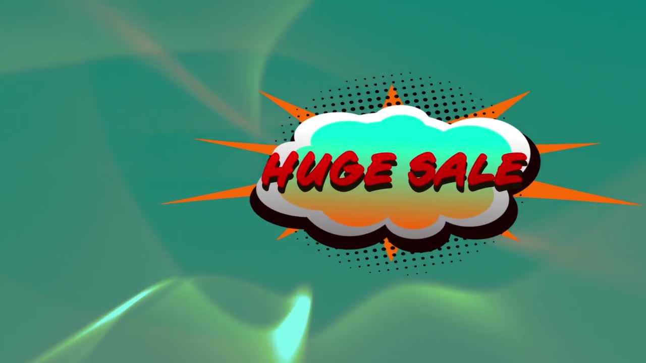 Animation of huge sale text on retro speech bubble