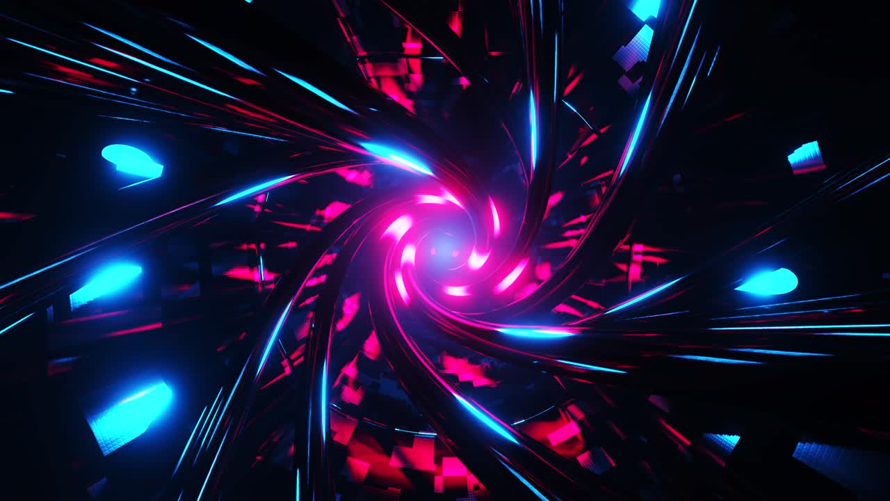 volando a través de un túnel con tubos brillantes. animación en bucle infinito