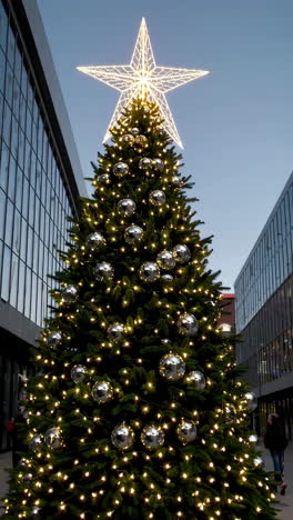 large christmas tree in city setting