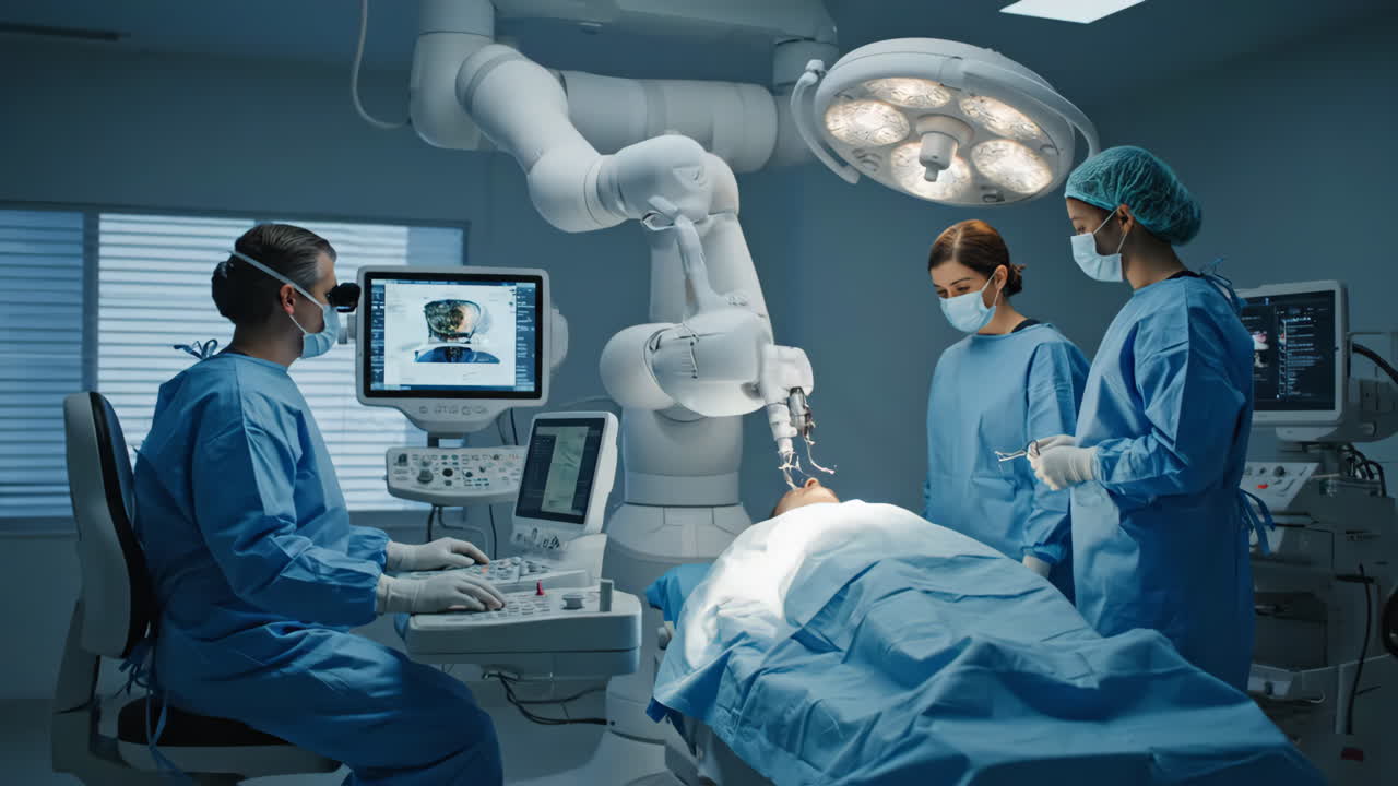 Robotic Surgery in an Operating Room with Surgical Screen View