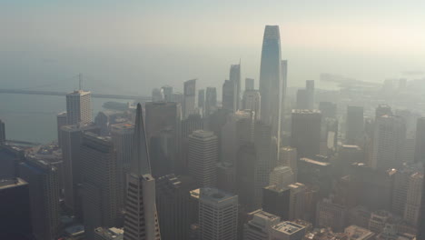 cinematic aerial shot over iconic san francisco skyscrapers