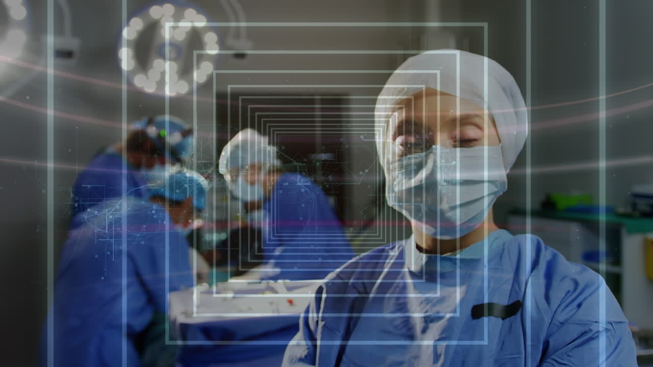 수술 중에 다양한 외과 의사 위에 움직이는 모양의 애니메이션