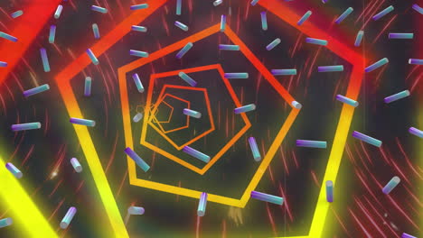 animación de formas que caen sobre formas geométricas naranjas