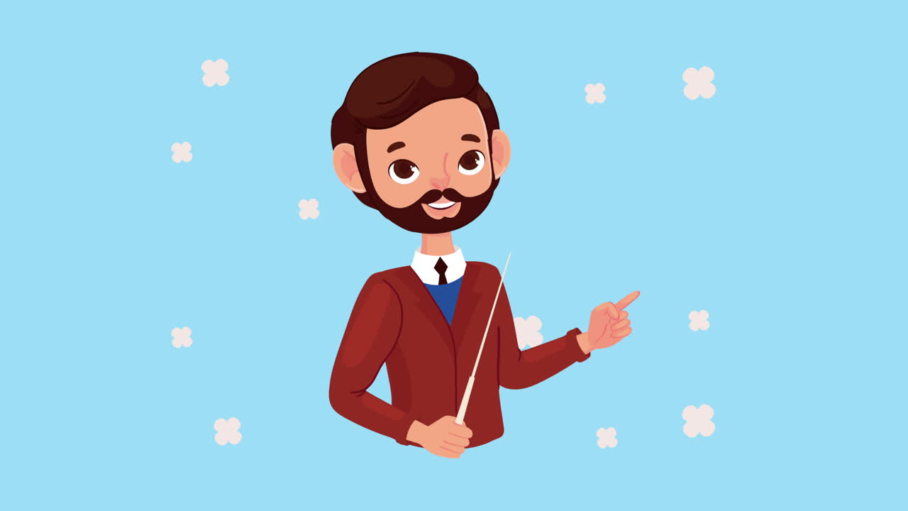 male teacher with pointer character animation