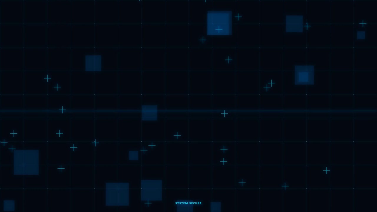 Digital Interface Background with Floating Blue Squares and Grid