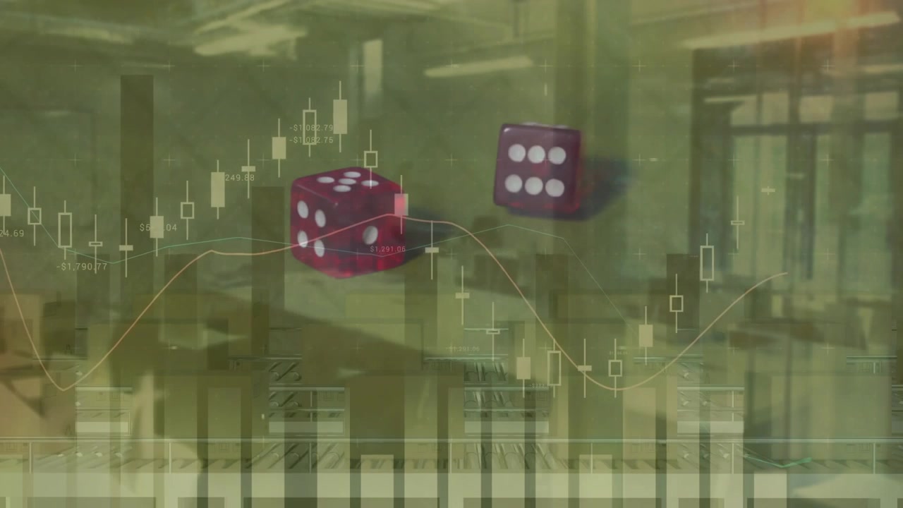 Animation of data processing and office over dices