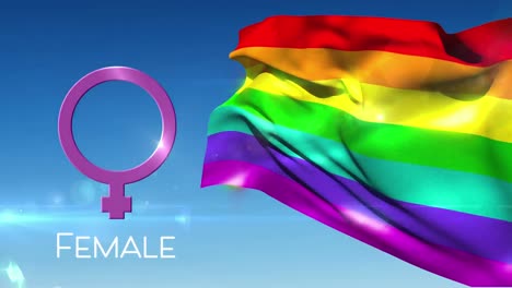 Female-text-and-gender-symbol-with-rainbow-flag-on-blue-sky