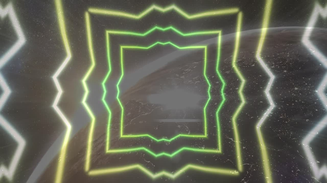 animación de globos y formas sobre fondo negro