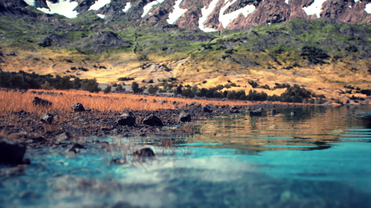 낮에는 파타고니아의 산을 반영하는 평온한 호수 풍경