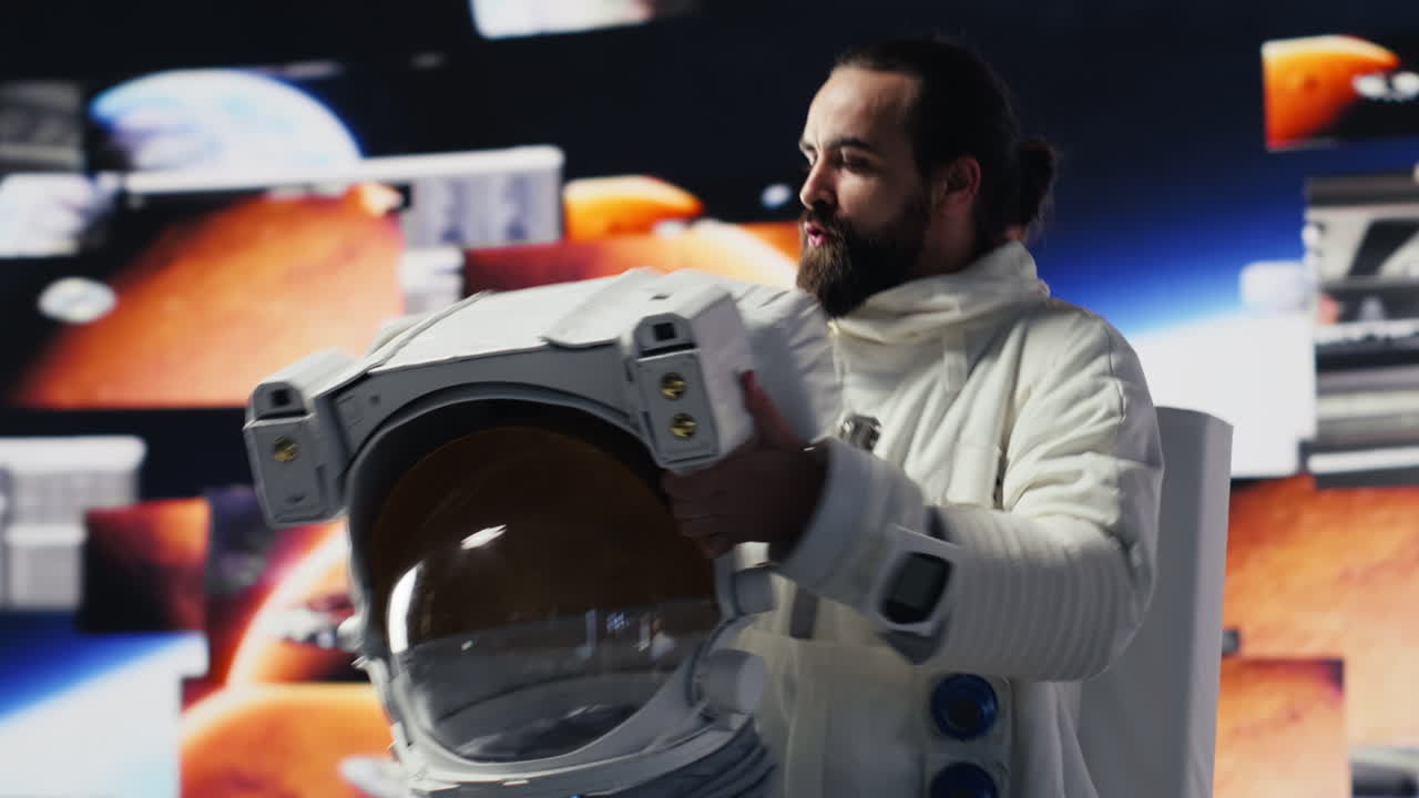 Cosmonaut in a space suit exploring the world above Earth