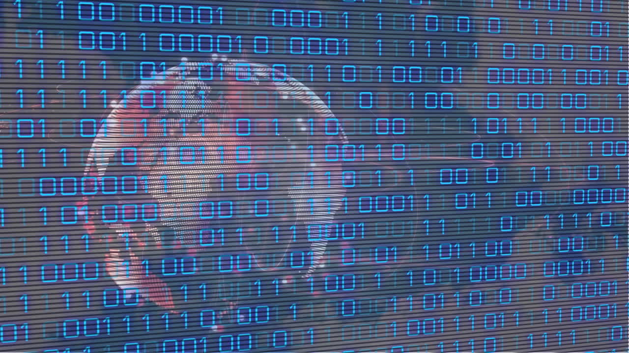 animación de codificación binaria sobre el globo sobre fondo negro