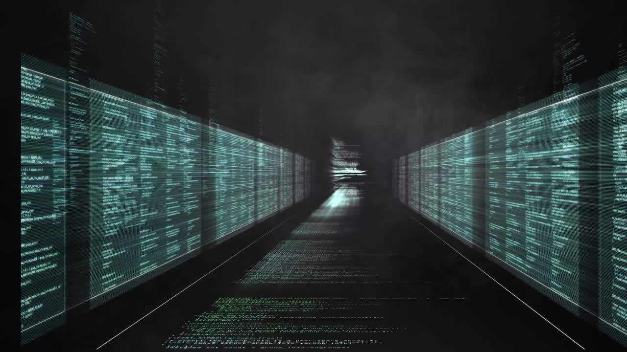 animación digital del efecto de humo en múltiples pantallas con procesamiento de datos sobre fondo negro