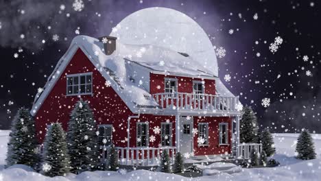 Animation-of-snowflakes-falling-over-winter-house