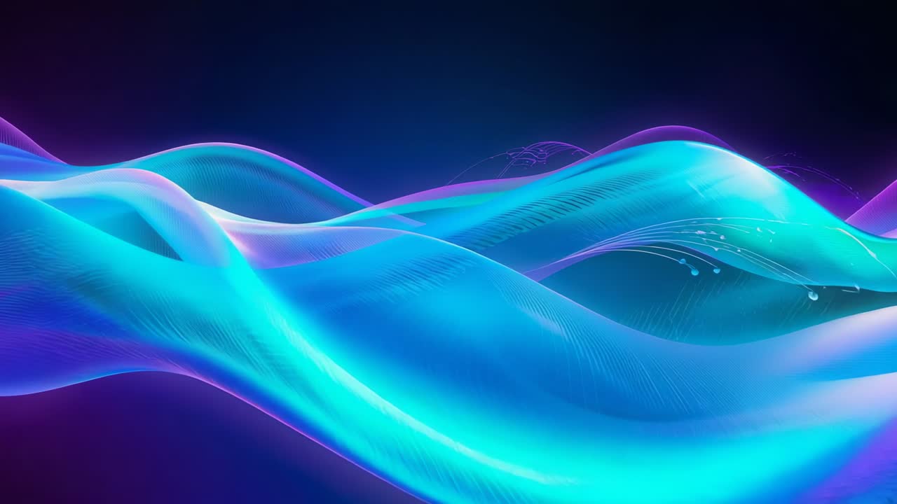 Flowing after luminance shift, cyan-teal-violet ribbons showing texture in 3D render with filaments