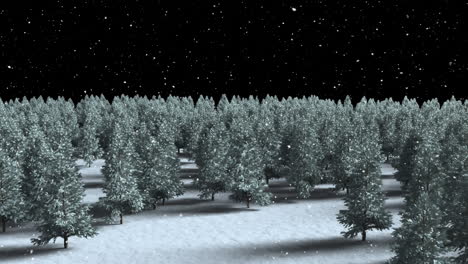 animation of glowing spots of light over fir trees in winter countryside scenery