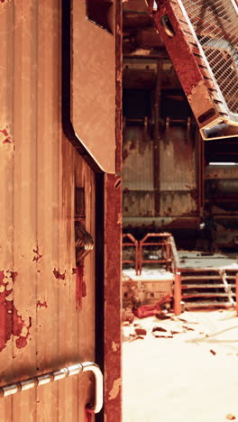 una puerta oxidada en un edificio industrial abandonado