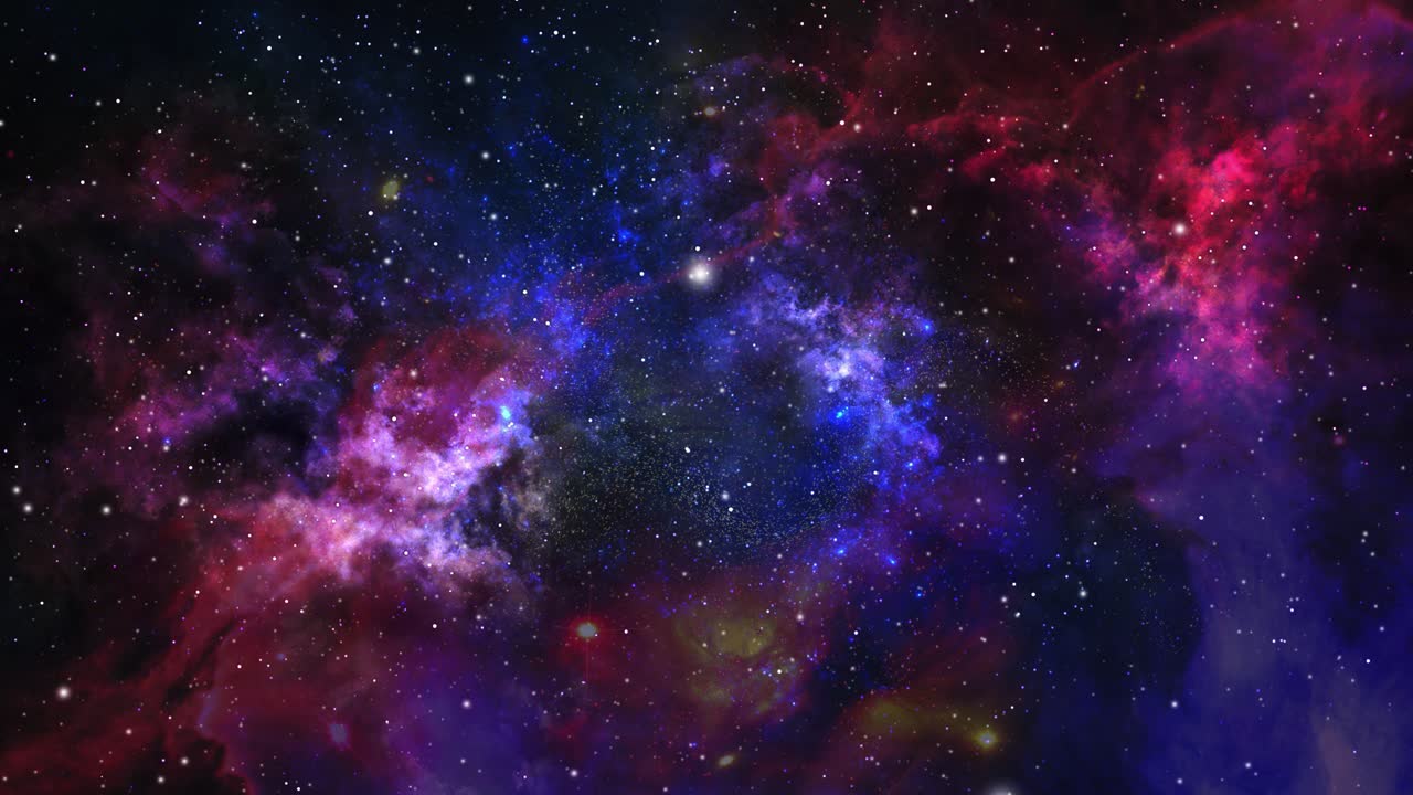 The universe is filled with colorful nebula clouds moving through the vast space