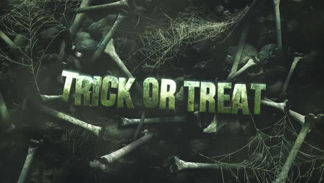 animation text trick ad treat on mystical horror background with dark bones