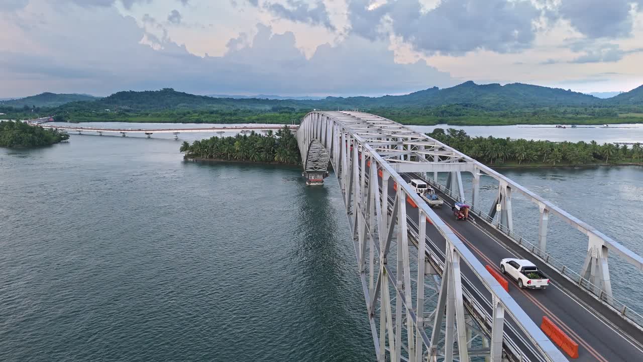 Traffic at a standstill on the San Juanico Bridge in Tacloban connecting Leyte to Samar in the Philippines.