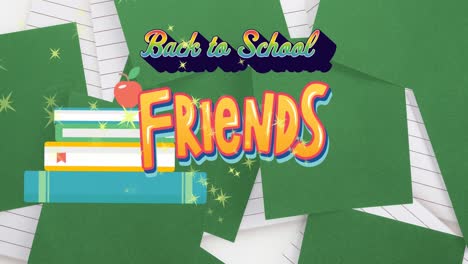 animation of back to school text over falling notebooks