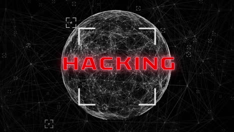 hacking text against globe of network of connection