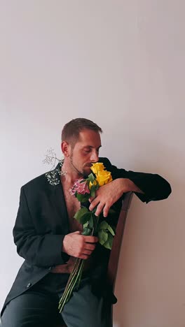 man with flowers