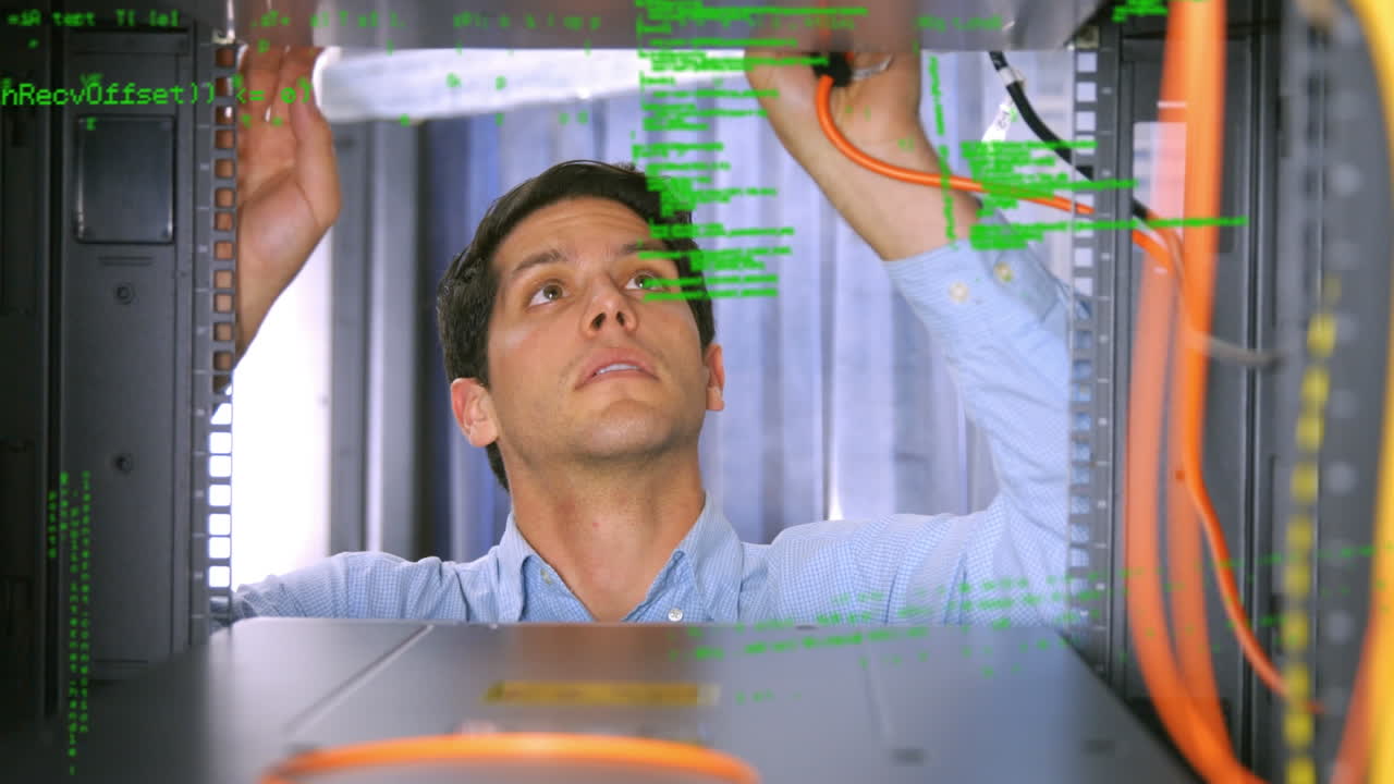 서버  ⁇ 에서 두 인종의 남자를 대상으로 한 데이터 처리 애니메이션