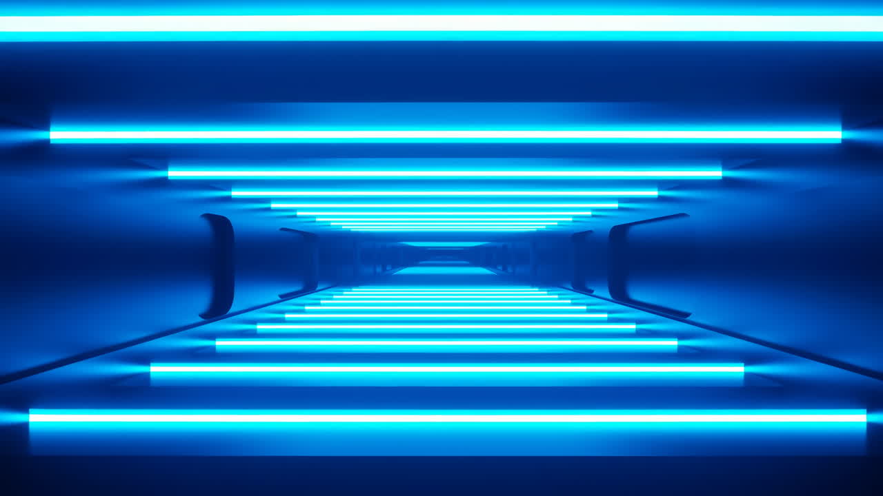 Glowing Blue Neon Lights in a Futuristic Tunnel