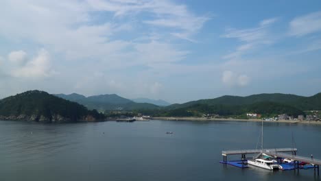 panorama of islands by the calm ocean from hanwha resort geoje belvedere in south korea