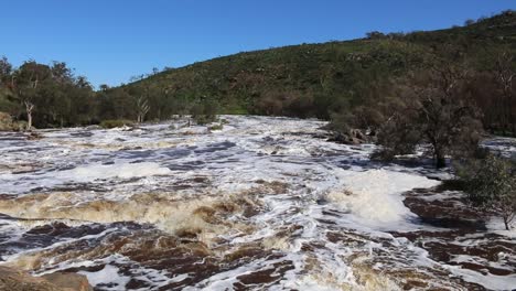 Bells-Rapids-Whitewater-Over-Rocks,-Swan-River---View-From-Bridge