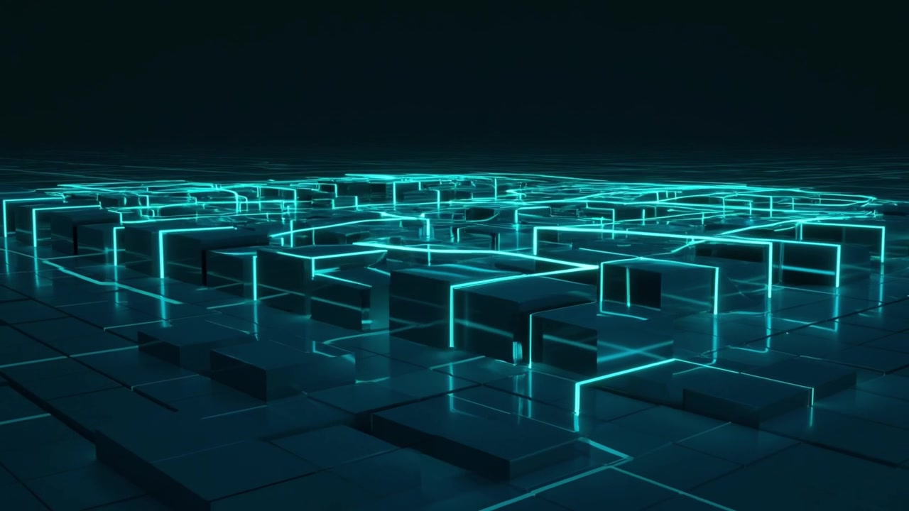 Abstract Digital Grid with Glowing Cyan Light Lines