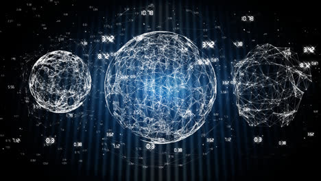 three rotating digital globes