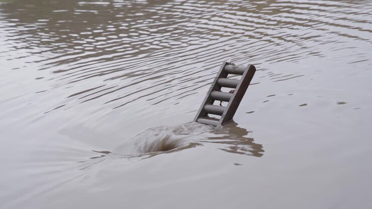Water from a flooded city street spiral down a recently cleared clogged drain