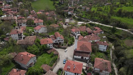 drone view of safranbolu, which is on the world heritage list, with houses with beautiful roofs