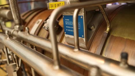 close-up of engine components in museum exhibit