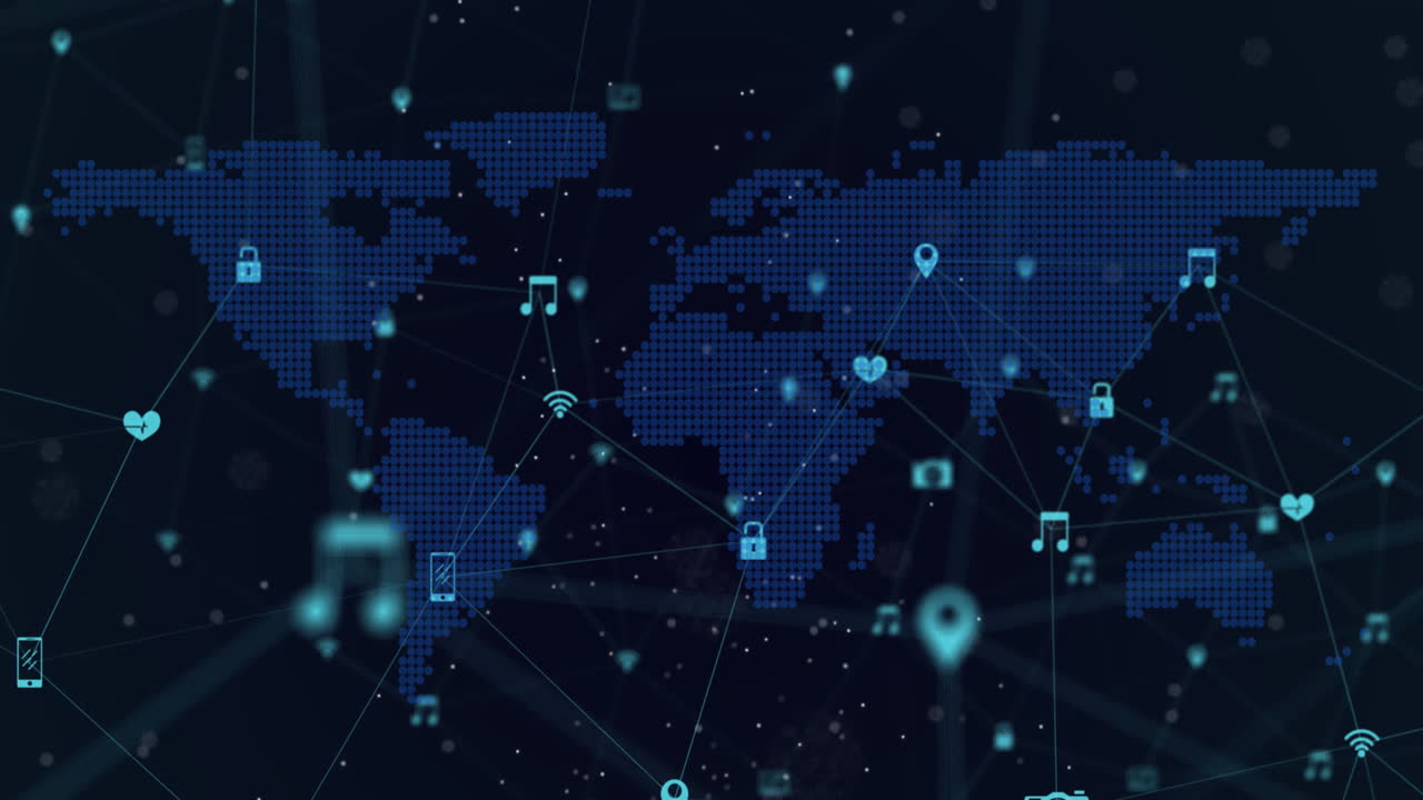 iconos de conexión de red contra el mapa del mundo